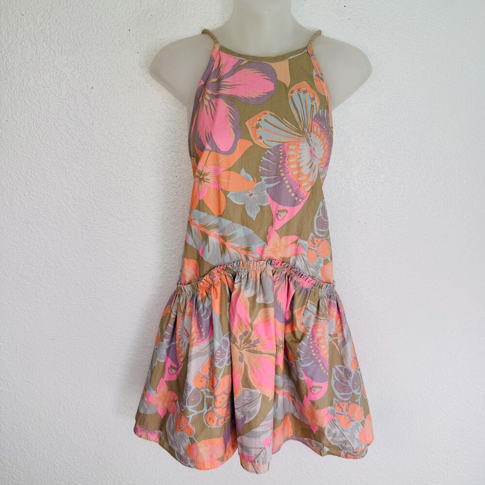 Free People Deserted Island Mini Dress Women XS Floral Halter Open Back Boho NEW